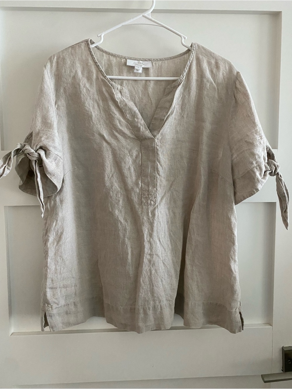 Charter Club Luxury Linen V-Neck Tie-Sleeve Tunic in Beige
